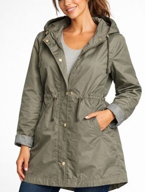 Merona Women's Hooded Water Resistant Lined Raincoat in Olive (Size:Large )